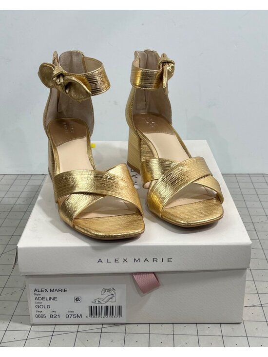 Alex Marie Shoes - Alex Marie Adeline Gold Block Heel Women's Sandals Bow Accent Size 7.5 New